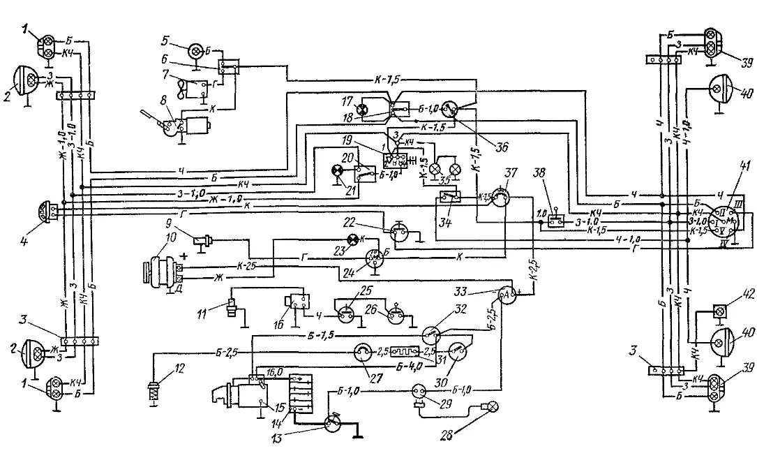 Проводка т 25. Схема электрооборудования т 40 ам. Схема электрооборудования т 40 ам цветная. Схема проводки трактора т 25. Схема электропроводки трактора т40ам.