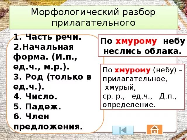 Морфологический разбор прилагательного 7 класс примеры. Морфологический разбор прилагательного образец 4. План морфологического разбора имени прилагательного 5 класс. Морфология разбор прилагательного 4 класс. Правила морфологического разбора прилагательного 4 класс.