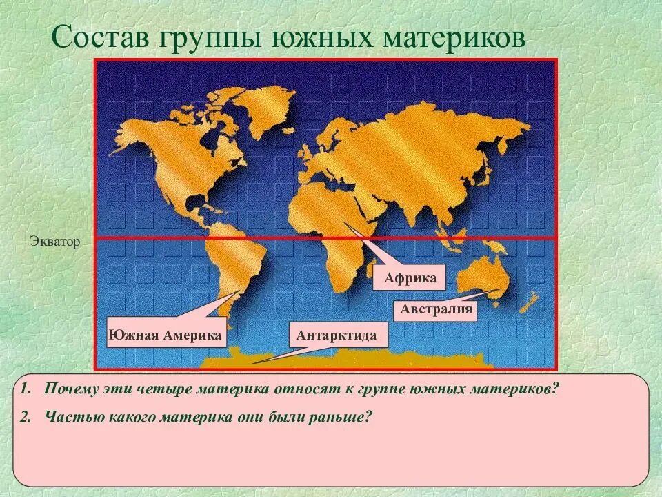 Черты сходства и различий южных материков. Африка Австралия Антарктида. Америка Австралия Африка. Общая характеристика материков. Географическое положение южных материков.