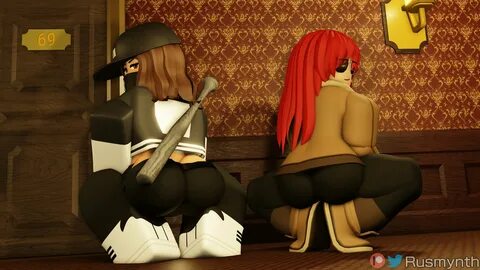 roblox, 2girls, big ass, rusmynth, squatting.