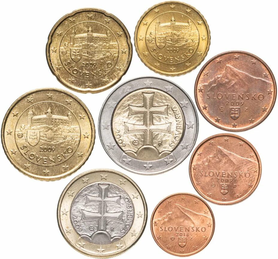 Наборы монет. Набор монет евро Словакия. Монеты евро Словакии. Евро мелочь.