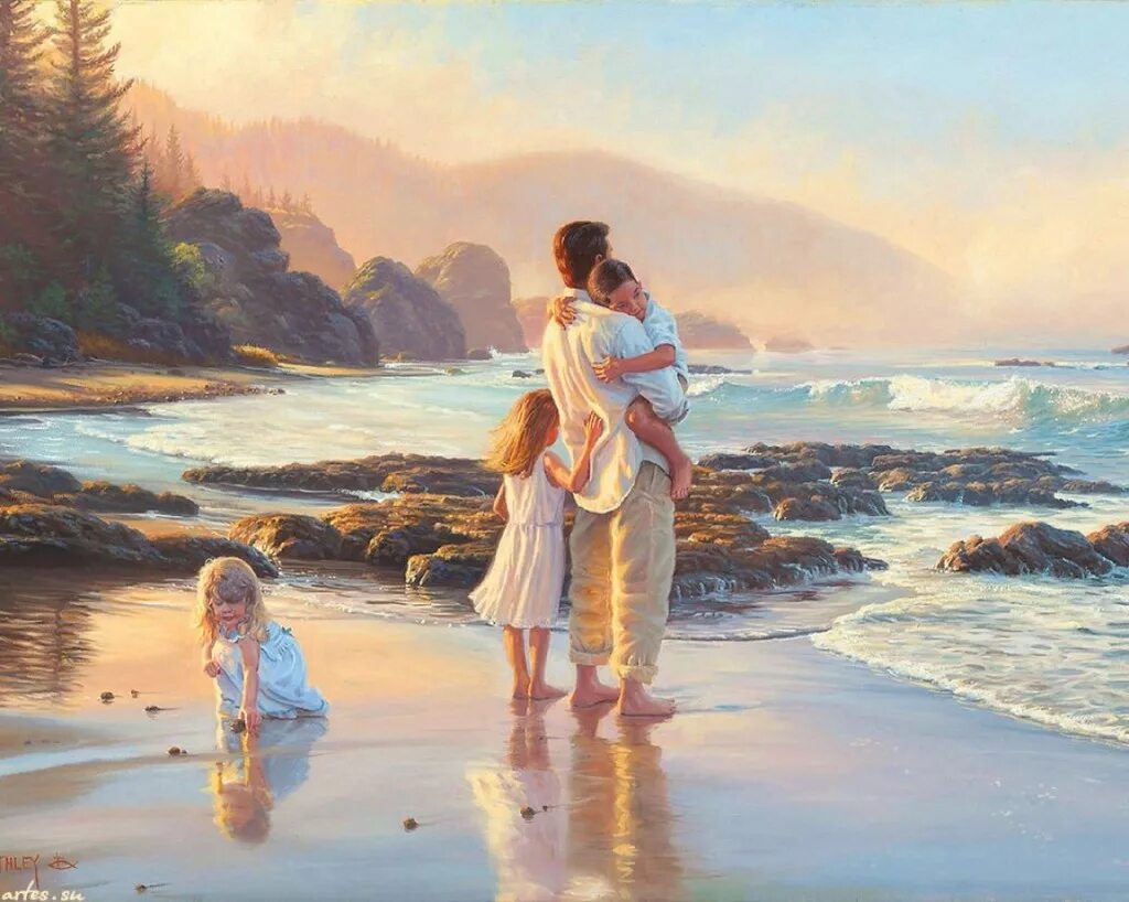 Картина счастливая семья. Семейное счастье в живописи. Папа и дочка и вода