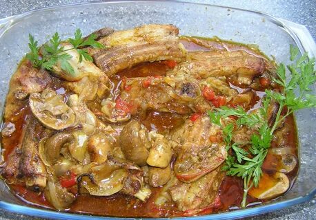 Ребрышки с грибами в духовке