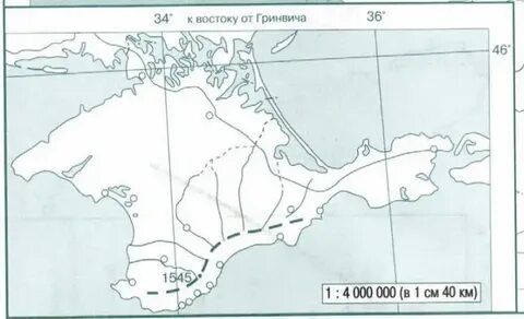 Крымский полуостров на контурной карте