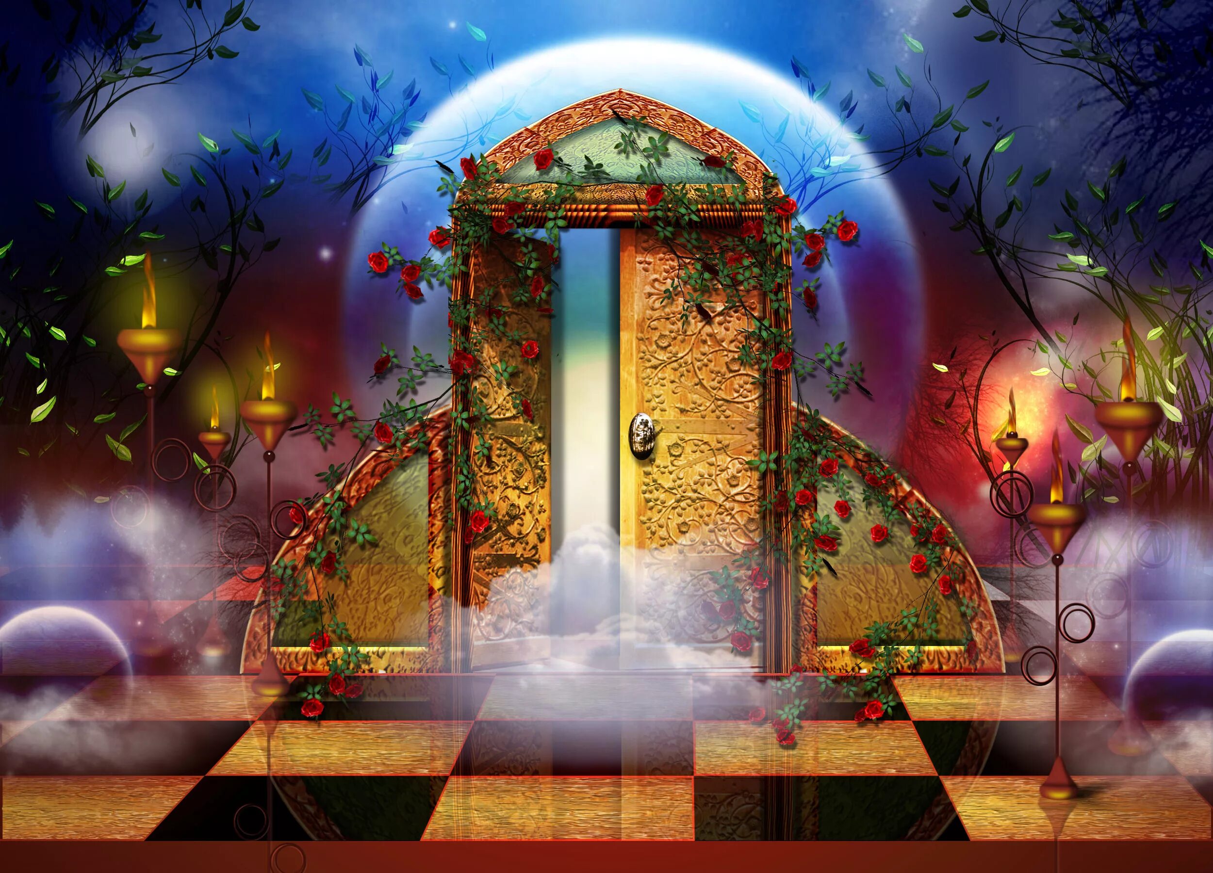 Волшебный мир открыт. Сказочный фон. Дверь в сказку. Волшебный фон. Сказочная дверь.