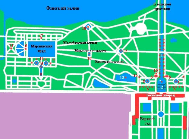 Карта Петергофа Нижний парк. Карта Петергофа с фонтанами Нижний парк. Схема Нижнего парка Петергофа. Петергоф Нижний парк схема.