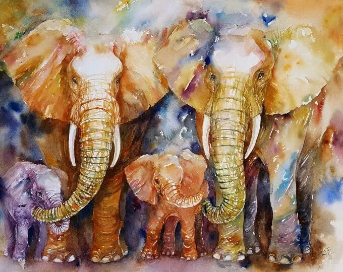 4 слоника. Слоны живопись. Картины со слонами. Семья слонов живопись. Картины с изображением слонов.