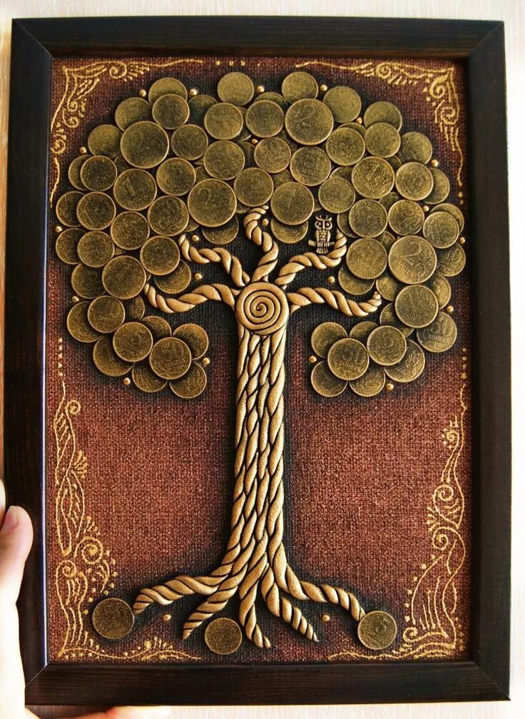 Картины деревья из монет. Дерево из монет. Дерево из монет. Панно "денежное дерево". Дерево из монет.