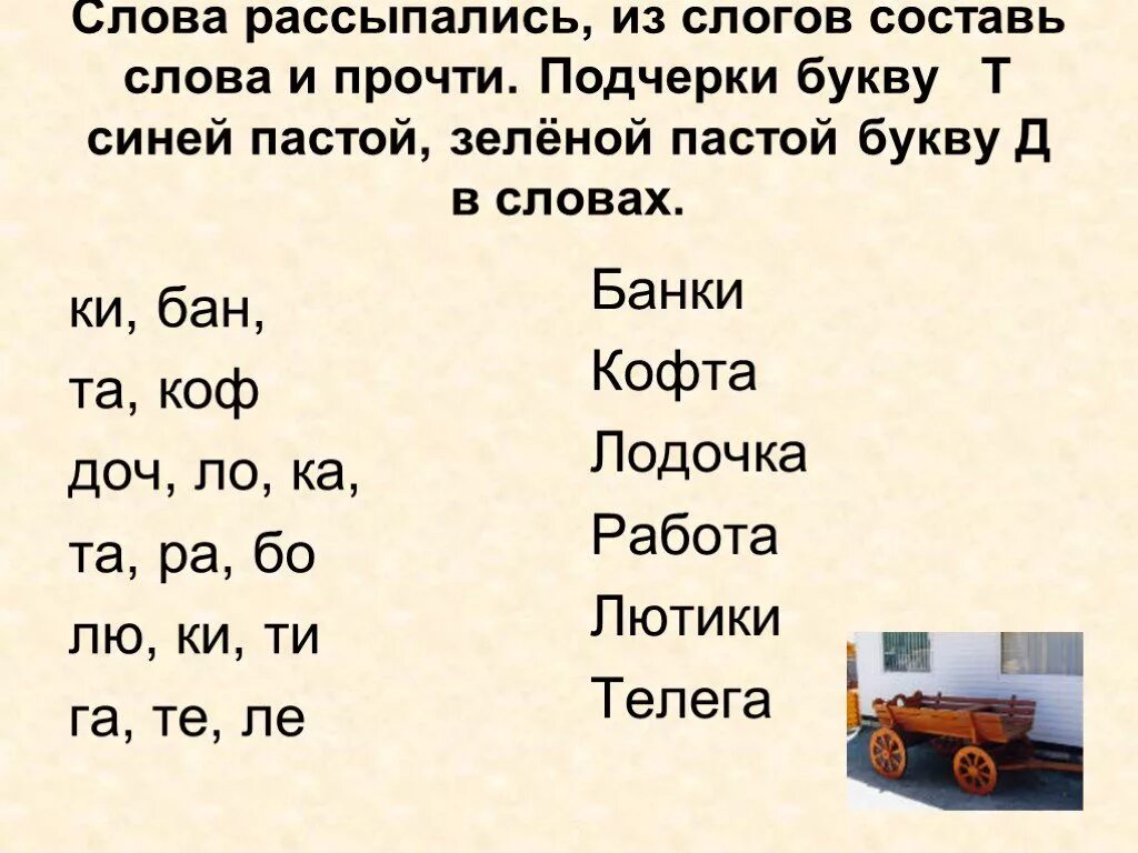 Слова на букву т. Слово рассыпалось. Текст с буквой т. Слова из слогов.