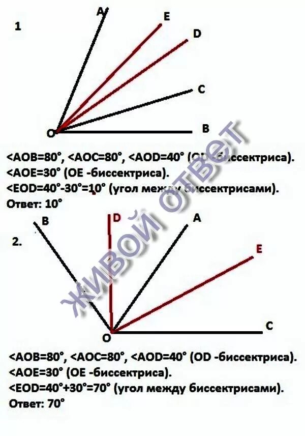 Проведите биссектрису угла аоб. Угол биссектриса угла. Угол АОС. Угол AOB. Угол 80 градусов.