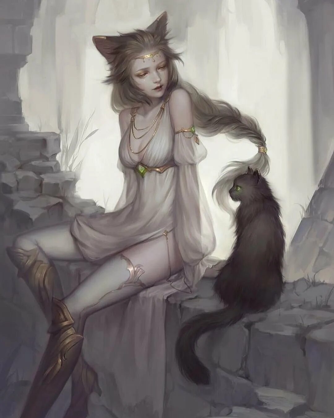 Девушка кошка фэнтези. Девушка кошка. Кошка девочка. Идолмастер anastasia neko. Кошка девушка человек.