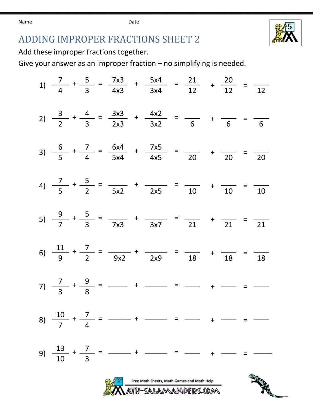 Adding. Improper fraction 1 2. Improper fraction games.