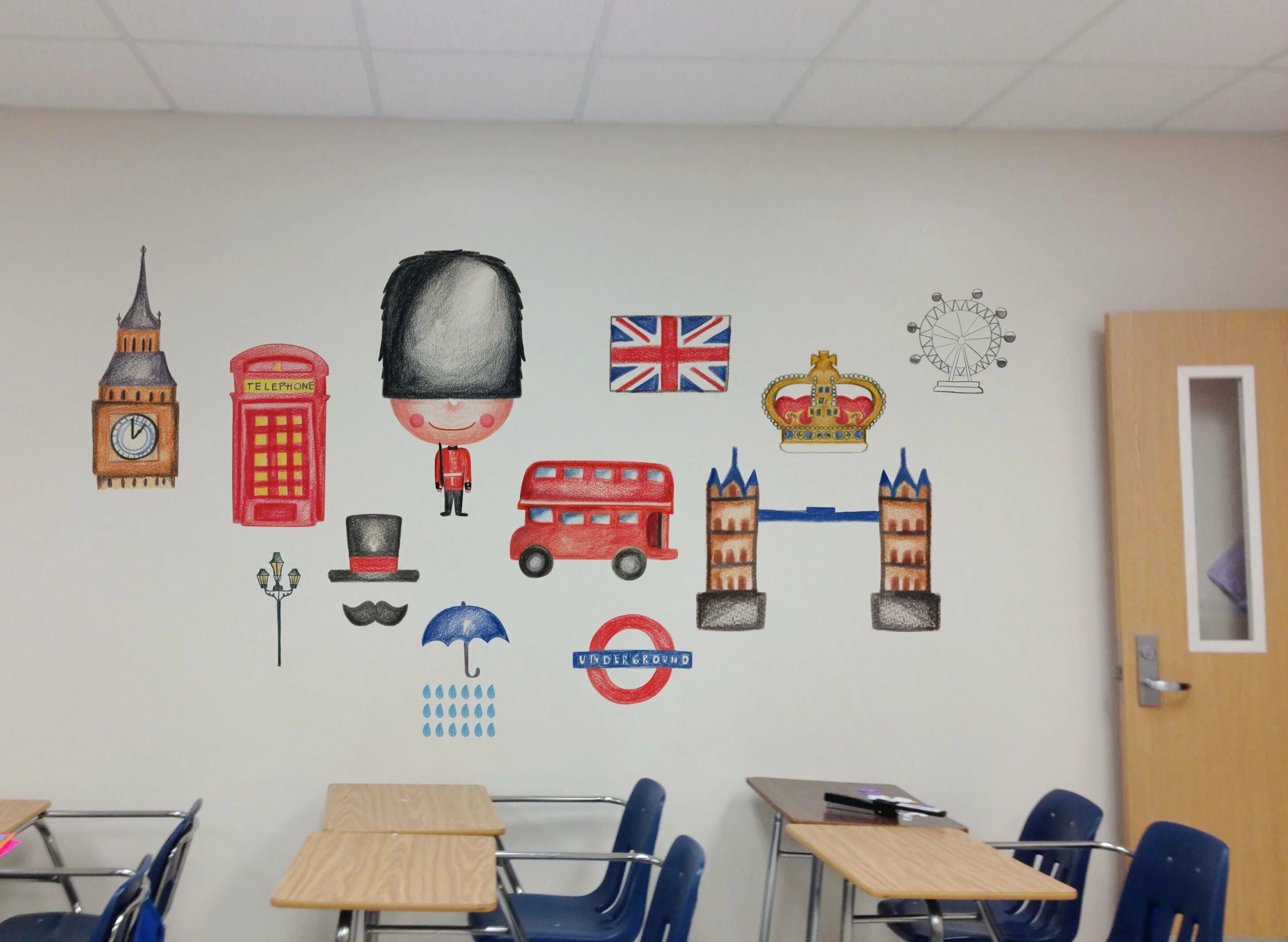 Украшение стен в школе. Стены кабинета английского языка. Интерьер в английском классе. Декорации для кабинета английского. Оформление английского класса