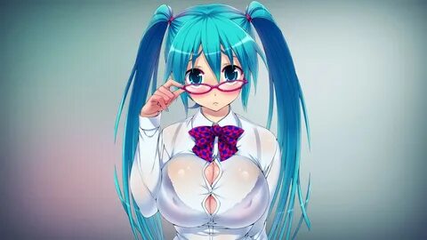 Download Wallpaper anime, anime girls, glasses, big boobs, blue, Vocaloid.....