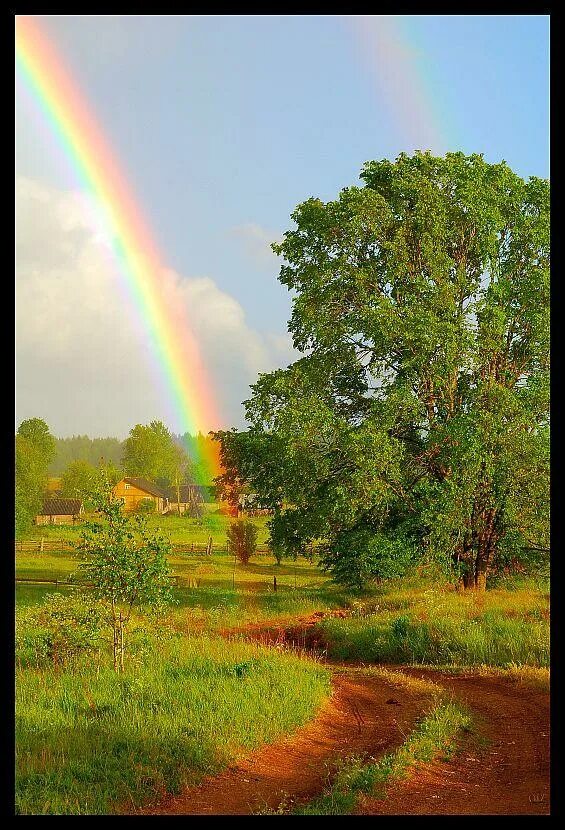 После летнего дождика. Пейзаж с радугой. Деревенские пейзажи с радугой. Дождь для радуги. Летний пейзаж с радугой.