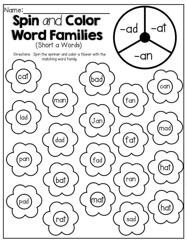 Color by Word Family. Short a Word Family. Color by Words Worksheet. Color by CVC Words.