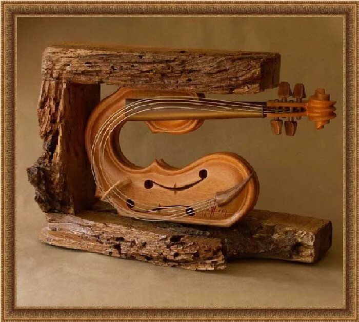 Скульптуры Philippe Guillerm. Скрипка резьба по дереву. Сувениры из дерева. Деревянная скрипка.