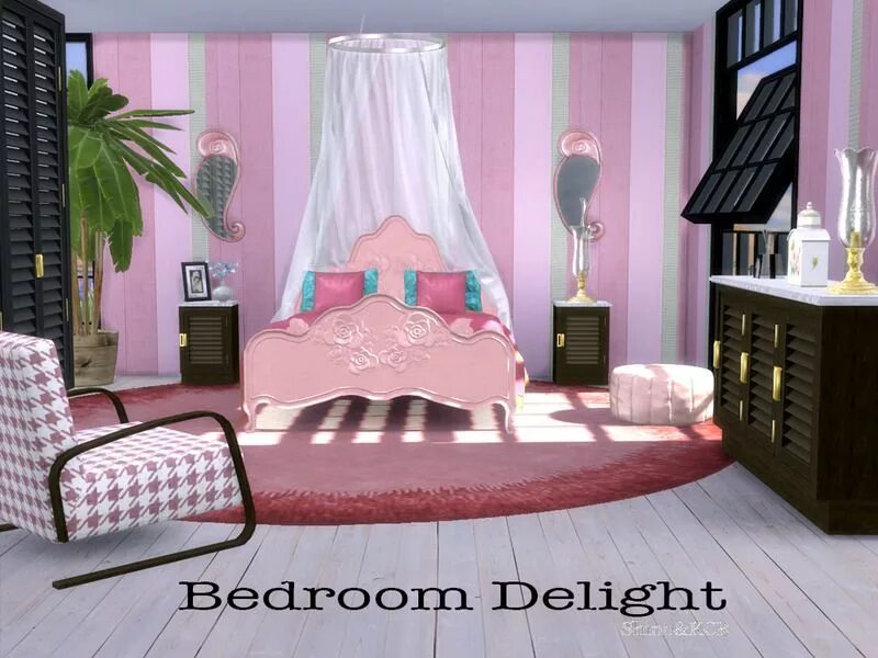 Включи bedroom. Спальня SHINOKCR SIMS 4. Круглая кровать SIMS симс 4. Круглая кровать симс 4. Симс 4 кровать Ракушка.