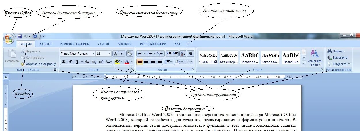 Вставьте текст основные компоненты. Интерфейс текстового редактора microsoft office word. структура окна текстового процессора word. элементы окна ворд 2010. интерфейс окна основные элементы ms word 2010.