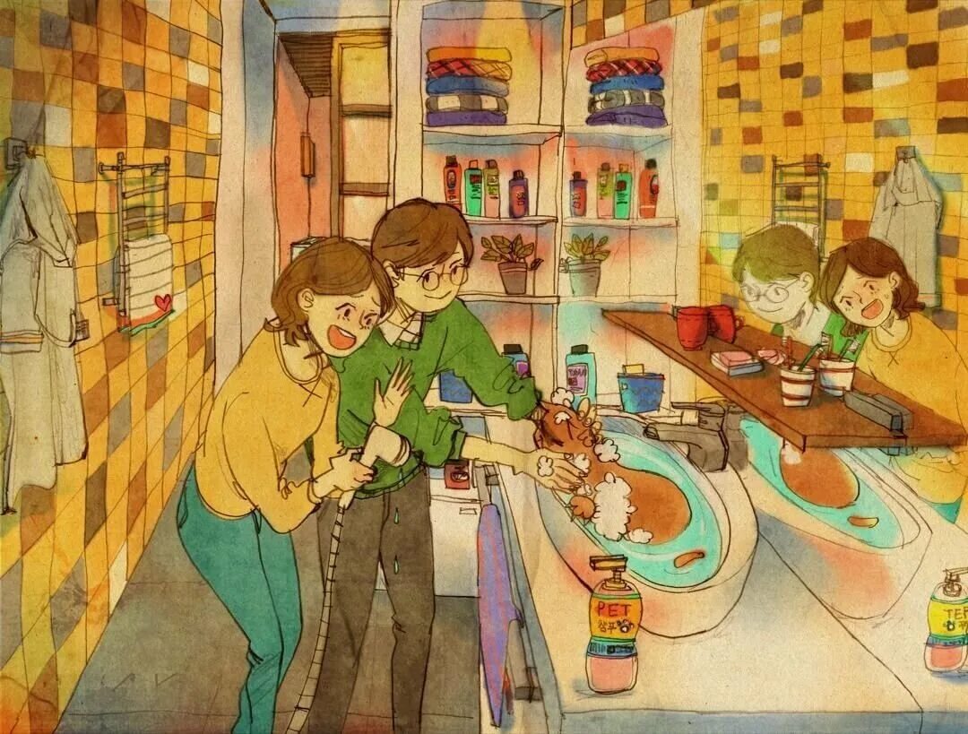 Рассказ о повседневной жизни семьи. Корейский художник puuung. Южнокорейская художница puuung. Puuung иллюстратор. Puuung иллюстрации.
