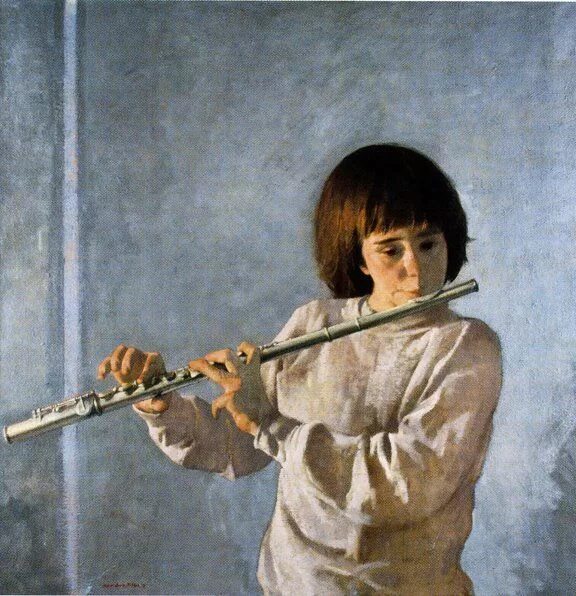 Играющий на флейте. Aaron Shikler (1922-2015). Юдит Лейстер Юный флейтист картина. Мальчик флейтист Лейстер. Авраам Шиклер.