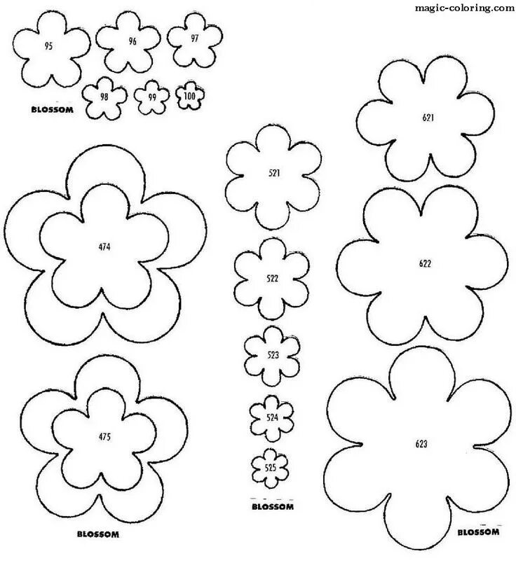 MAGIC-COLORING Peach, apple blossom template Patrones de flores de fieltro, Arte