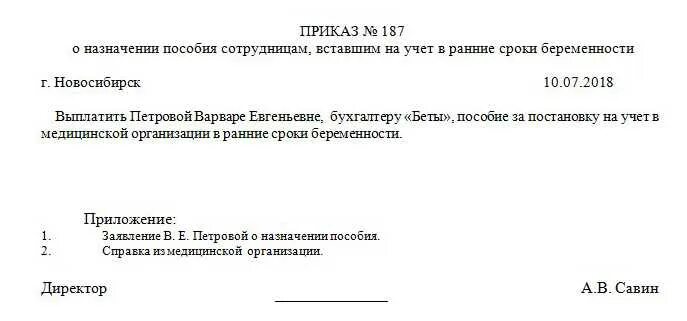Подача заявления на единовременное пособие. Приказ о выплате пособия на ранних сроках беременности образец. приказ на пособие на ранних сроках беременности образец. образец приказа о выплате единовременного пособия. приказ на выплату единовременного пособия ранние сроки.