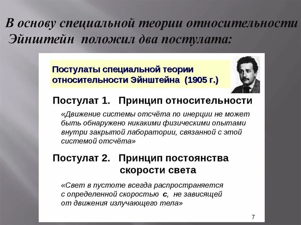 Специальная теория относительности (1905) Эйнштейн. 2 Постулата теории относительности Эйнштейна. Постулаты специальной теории относительности. Принципы специальной теории относительности.