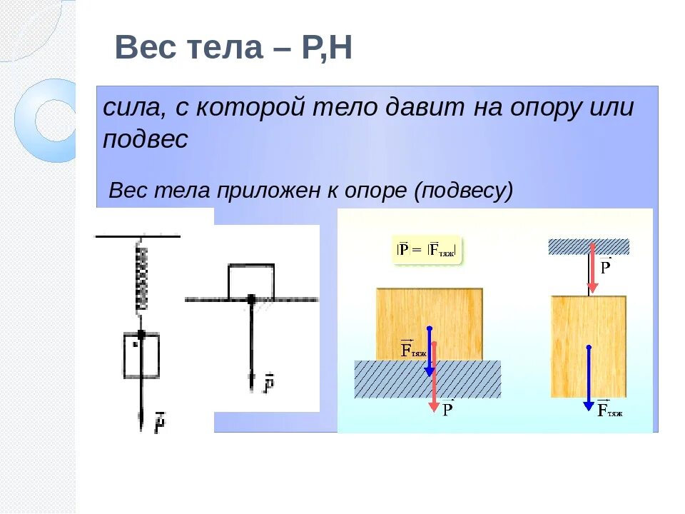 Вес тела сила опоры. Вес тела висящего на подвесе формула. Вес тела физика. Сила вес тела формула. Определите с какой силой давит палка