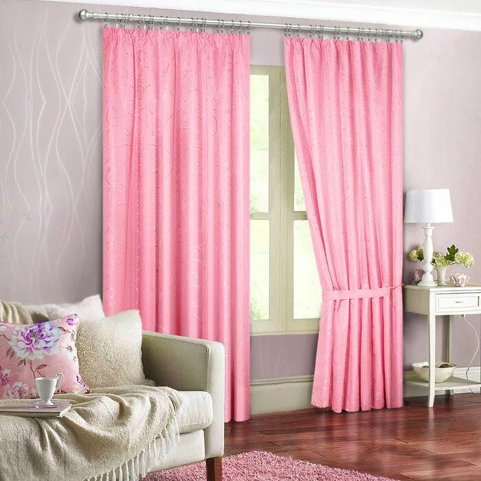 Розовые шторы. Розовые портьеры. Розовые атласные шторы. Нежно розовые шторы.