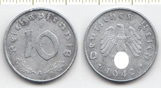 Немецкие 5 в рубли. 10 Пфеннигов 1943 Германия. 5 Пфеннигов 1940. 10 Pfennig 1943 монета. 10 Пфеннигов 1942 года.