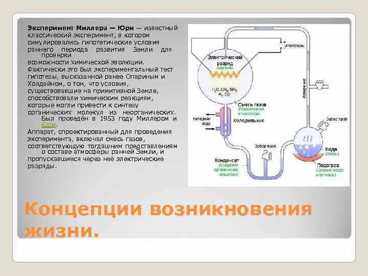 Опыты миллера доказали. Опыт Миллера и Юри. Эксперимент Миллера и Юри (1953). Что доказывает опыт Миллера и Юри. Эксперимент Опарина Миллера.