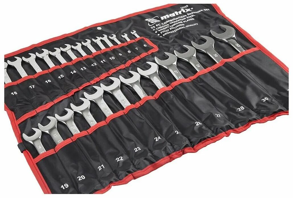 набор ключей 25шт. набор ключей комбинированных 6 32 matrix. набор ключей комбинированных 6 - 32 мм, cr-v, полированный хром. набор ключей 25шт. набор 25 ключей matrix 15425.