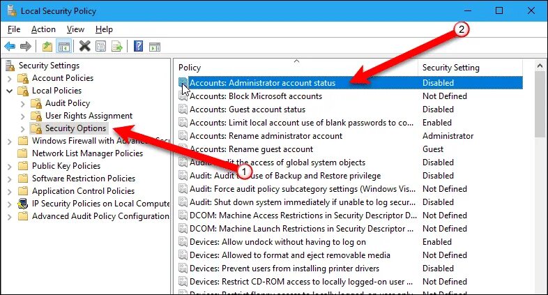 Has enabled. Security options. security administrator windows 10. windows hidden security settings. enabled.