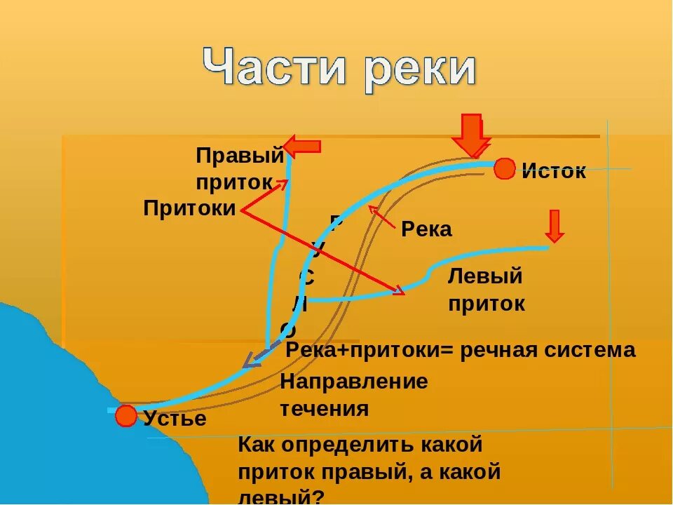 Общее направление течение. Направление течения. Направление рек. Правый и левый приток реки. Как определить приток.