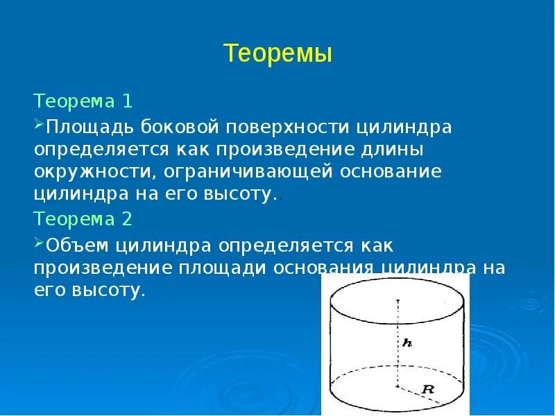 Площадь поверхности прямого кругового цилиндра равна. Площадь поверхности прямого кругового цилиндра. теорема цилиндра. теорема о площади боковой поверхности цилиндра. площадь боковой поверхности прямого цилиндра.