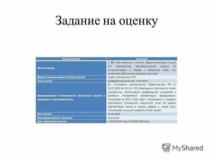 Задание оценщику