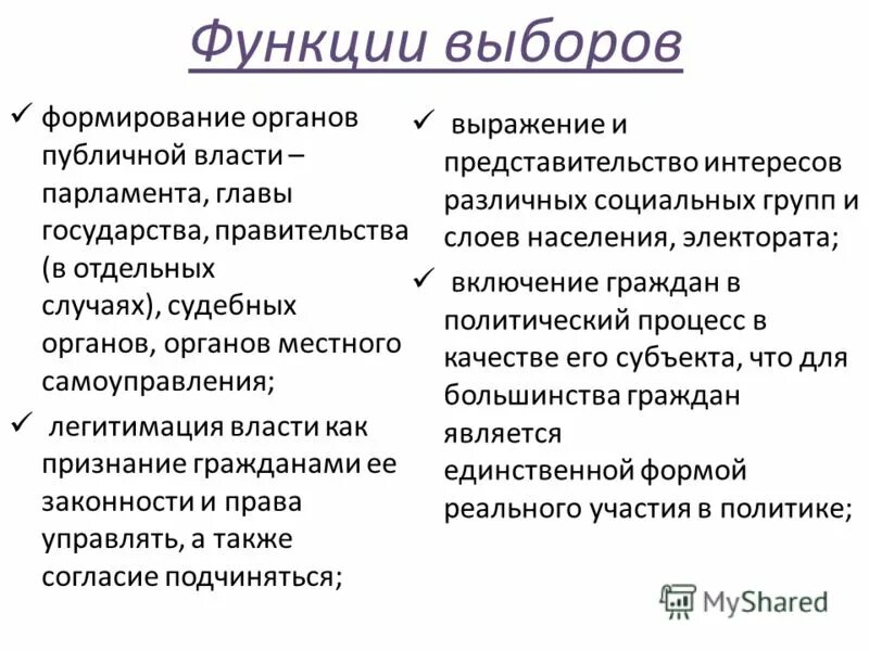 Основная функция выборов