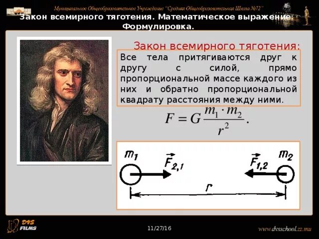 Формула ньютона притяжение. Формула тяготения Ньютона. Ньютон сила притяжения. Закон Всемирного тяготения Ньютона формула. Закон Всемирного тяготения формулировка и формула.