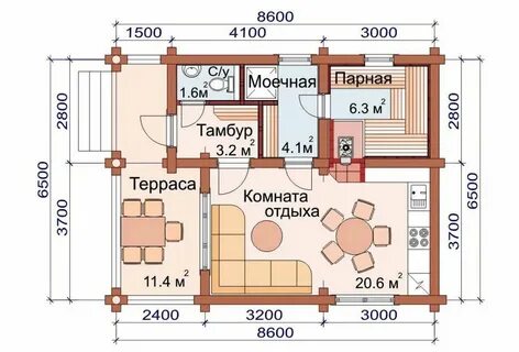 Баня с террасой и спальней