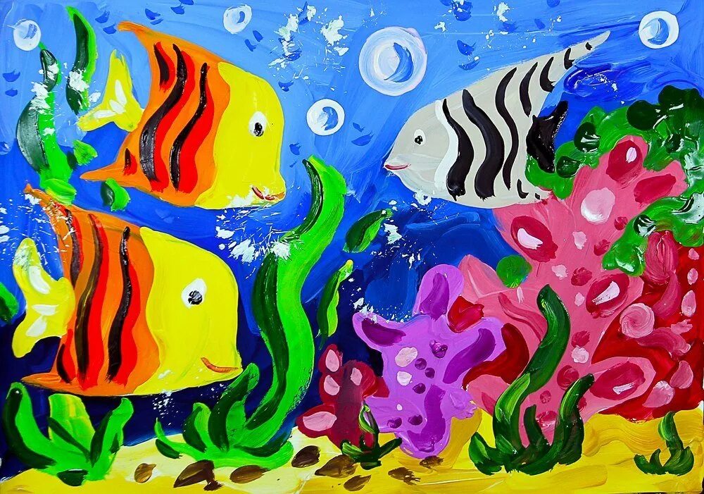 Рисование для детей. Рисование красками для детей. Рисование подводный мир. Рисованиекраскаими для детей. Рыбки играют рыбки сверкают