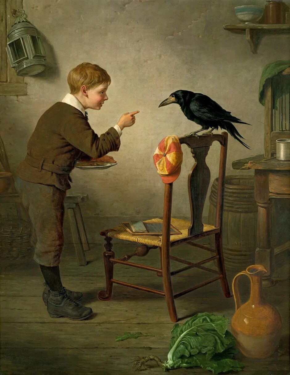 Мальчик и птица оскар. «Мальчик и ворона» (1884. Вороны на картинах художников. Мальчик ворон. Черный ворон на картинах художников.