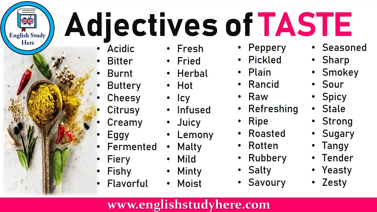 Adjectives. Английские tastes. English adjectives. Taste adjectives. Live adjective