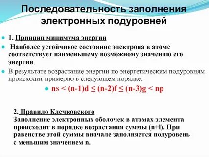 Полностью заселенных электронами энергетических подуровней