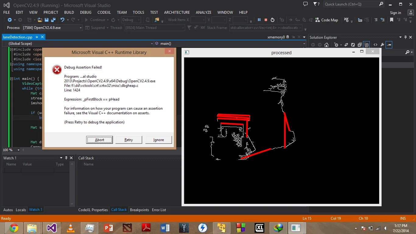 Дебаг ошибка. Qt OPENCV. OPENCV для диагностики неисправности. Line Detection using OPENCV.