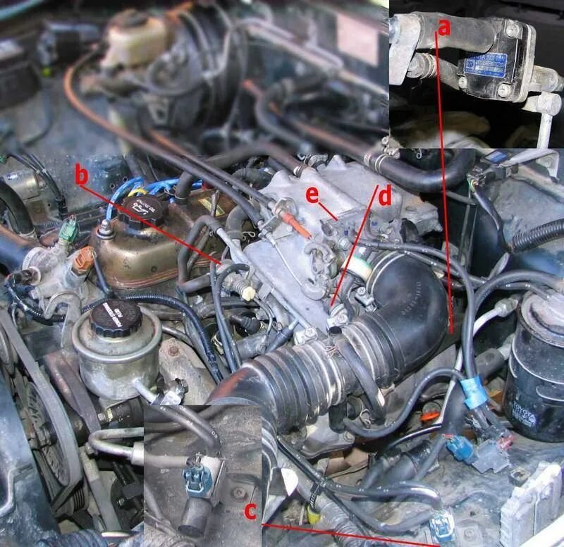 Клапан дроссельной заслонки 2lte. Клапан добавочного воздуха Тойота Таун айс 3y. Двигатель Тойота карбюратор 2.4. Вакуумные шланги 2lte 1991.