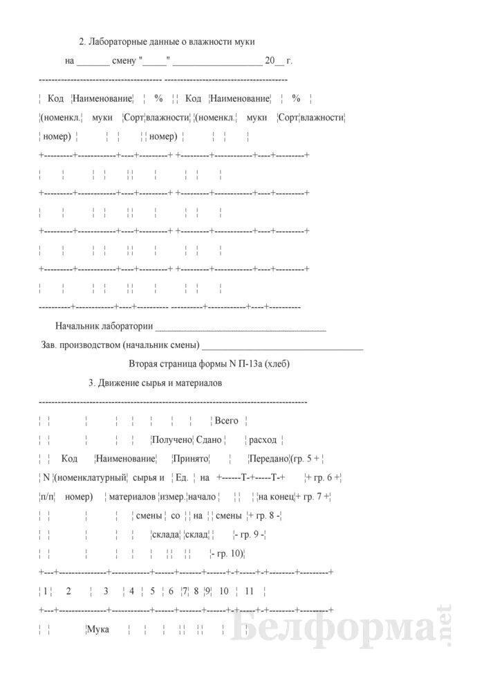 Форма месячного отчета. Сменный мастер форма.