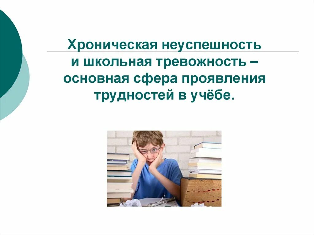 Школьная тревожность. Хроническая неуспешность и Школьная тревожность. Хроническая неуспешность. Неуспешность в учебе. Причины школьной тревожности.