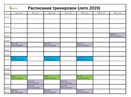 Составить расписание по дням недели