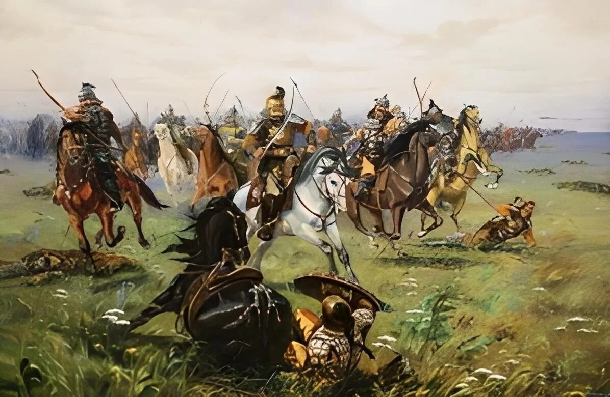 Народы великого поля. Битва на реке Терек 1395. Алпамыс батыр картины. Битва джунгаров с казахами.